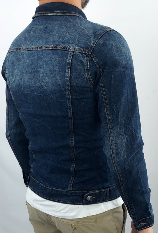 Giubbino jeans Denim Blu elastico Borchie Strappi s,m,l,xl,xxl