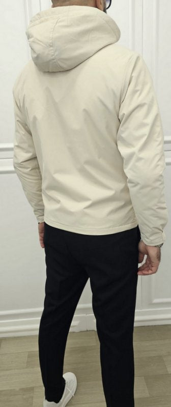 Giubbino a vento corto Cappuccio estraibile idrorepellente Nero/Crema m,l,xl,xxl,3xl