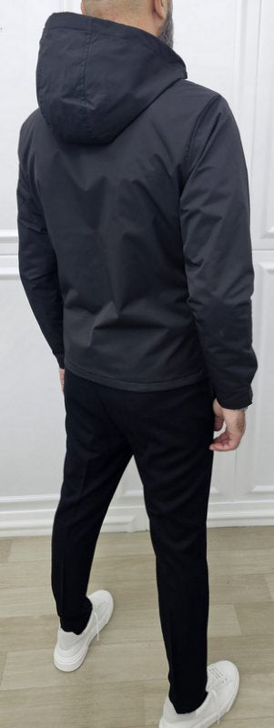 Giubbino a vento corto Cappuccio estraibile idrorepellente Nero/Crema m,l,xl,xxl,3xl