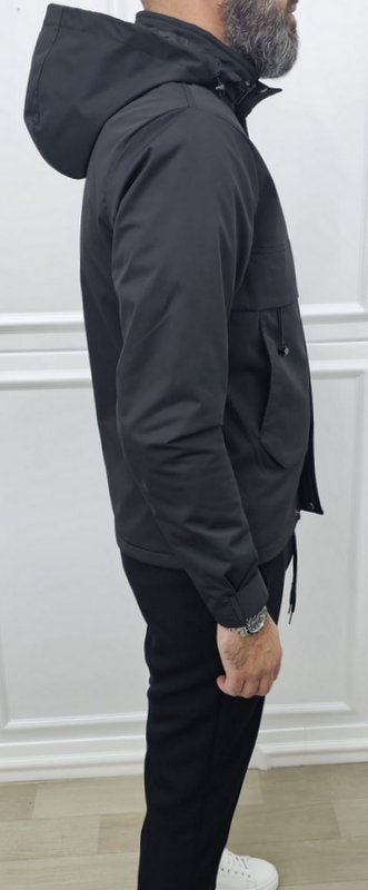 Giubbino a vento corto Cappuccio estraibile idrorepellente Nero/Crema m,l,xl,xxl,3xl