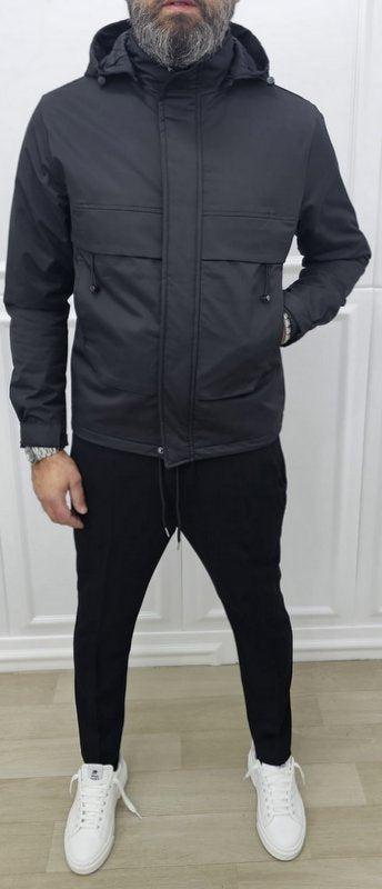 Giubbino a vento corto Cappuccio estraibile idrorepellente Nero/Crema m,l,xl,xxl,3xl