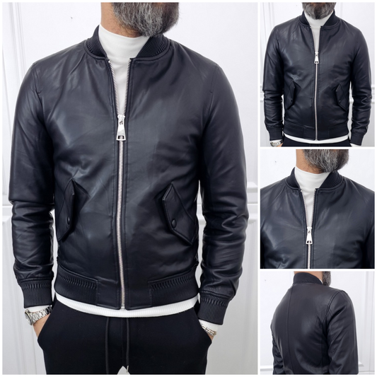 Giubbino Uomo Bomber Ecopelle invernale nero s,m,l,xl,xxl