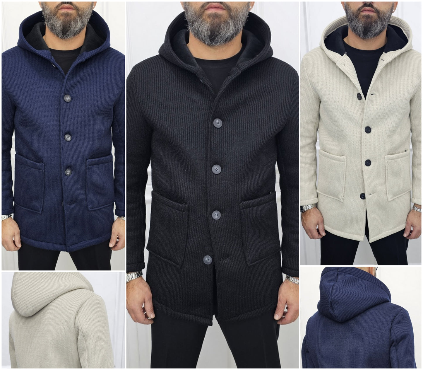 Cappotto Uomo cappuccio termico a coste Invernale blu,nero,sabbia s,m,l,xl,xxl