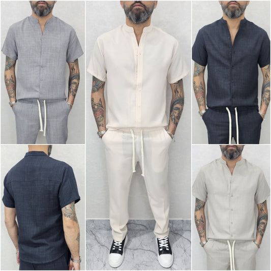 Completo uomo Camicia coreana+Pantalone 4 colori s,m,l,xl,xxl