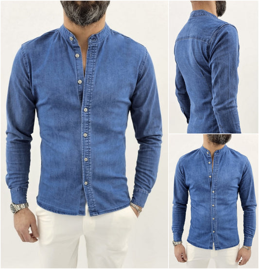 Camicia jeans Denim Coreana Blu chiaro elastica bottoni s,m,l,xl,xxl