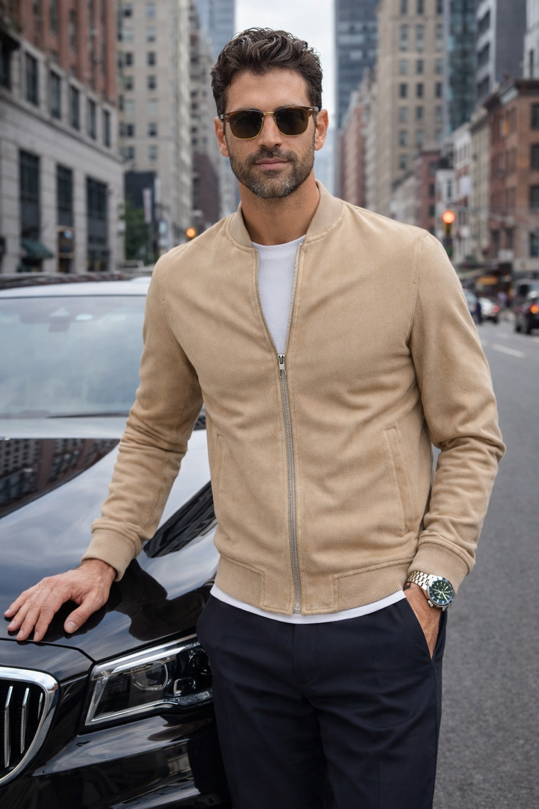 Giubbino uomo suede Scamosciato Bomber Primaverile 4 Colori m,l,xl,xxl,3xl