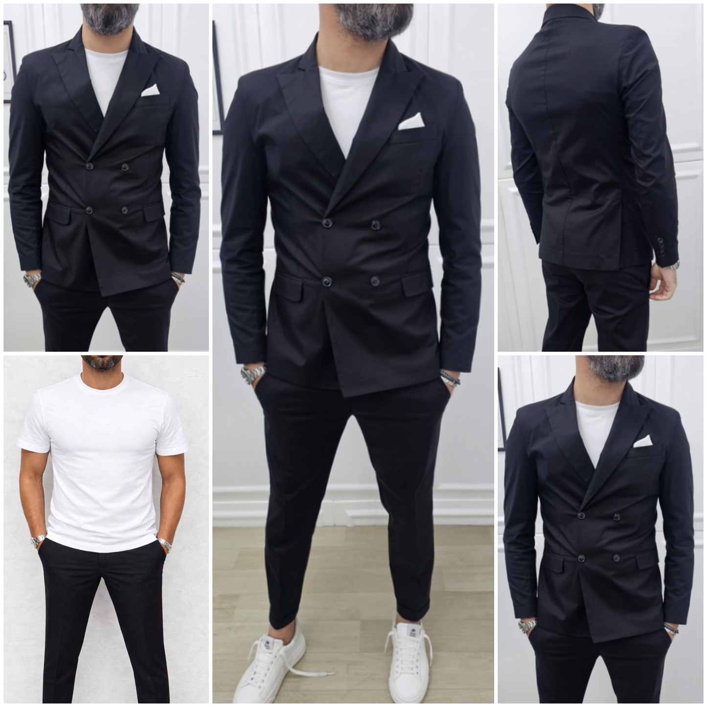 Abito uomo doppiopetto Tinta Unita Nero +T-shirt  made in italy  44,46,48,50,52,54