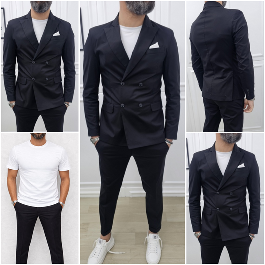 Abito uomo doppiopetto Tinta Unita Nero +T-shirt  made in italy  44,46,48,50,52,54