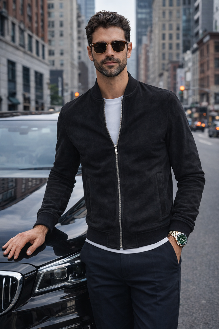 Giubbino uomo suede Scamosciato Bomber Primaverile 4 Colori m,l,xl,xxl,3xl