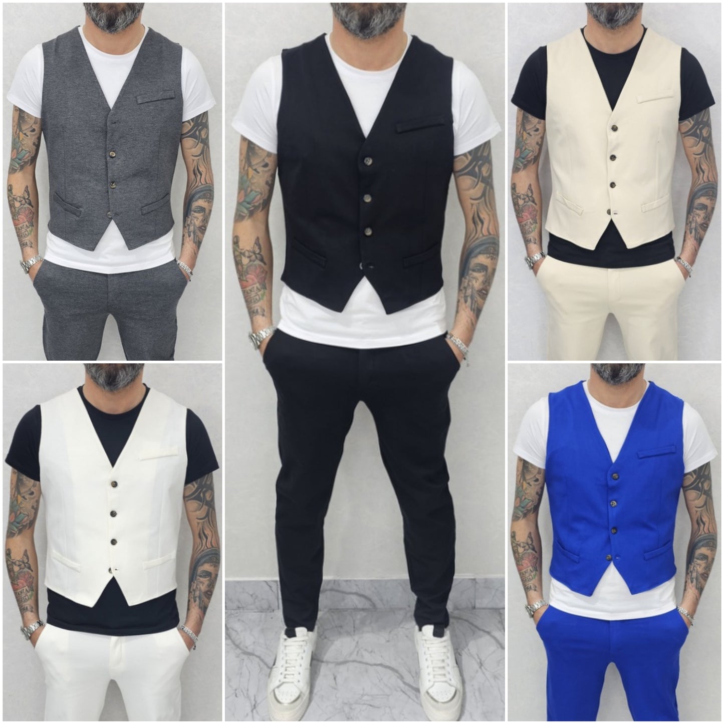 Completo uomo primaverile Gilet' e Pantalone  tessuto elastico s,m,l,xl,xxl
