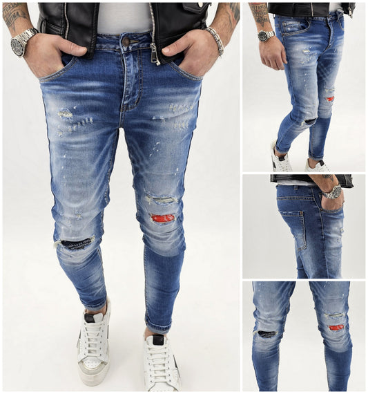 Jeans  Uomo Elasticizzati Strappi toppe bandana pittura  caviglia stretta 42,44,46,48,50,52