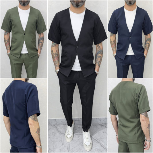 Abito uomo 1 bottone manica corta tessuto morbido giacca e pantalone italy s,m,l,xl,xxl