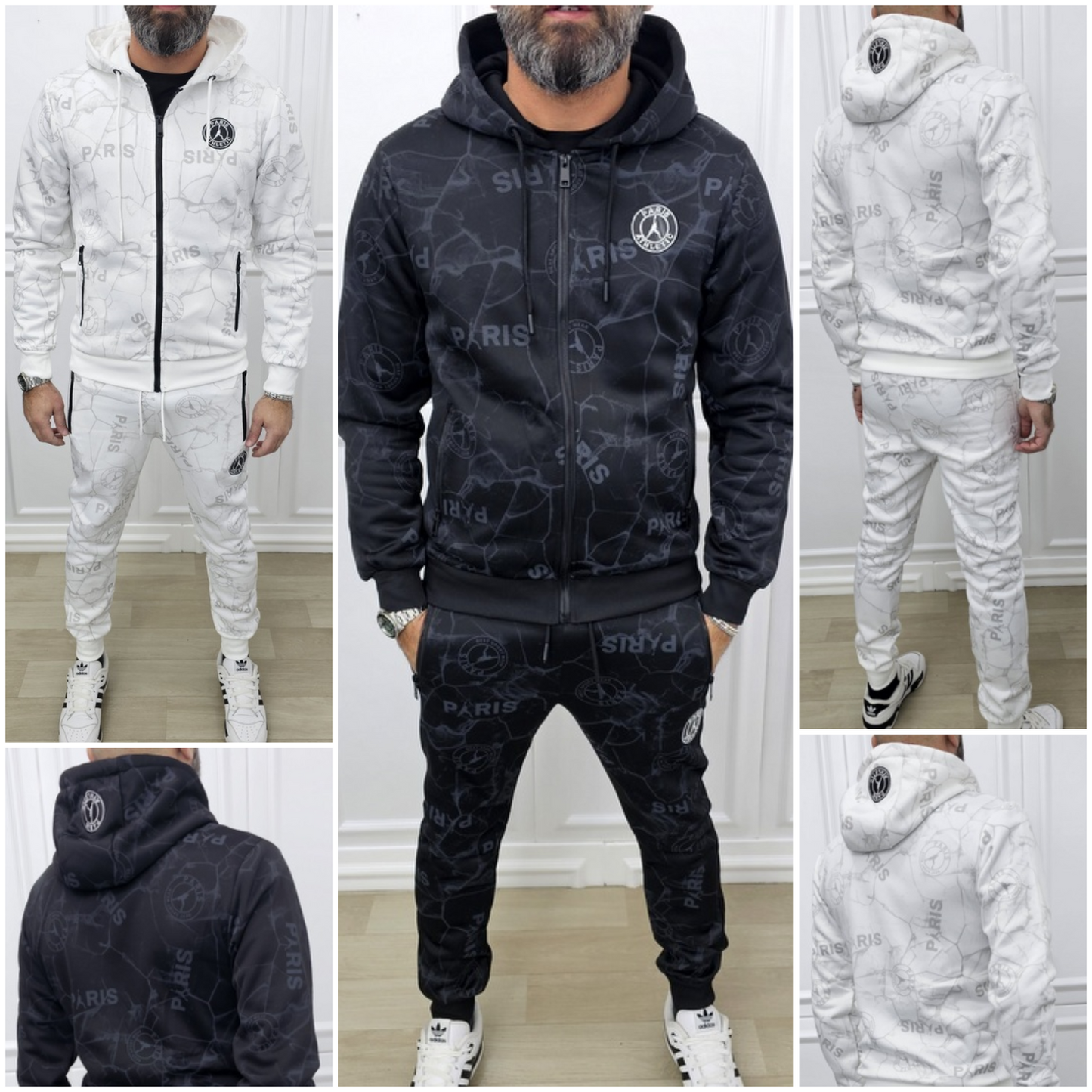 Tuta Paris Limited edition Nero/Bianco Marmorizzata Cappuccio Completo felpata F03 s,m,l,xl,xxl