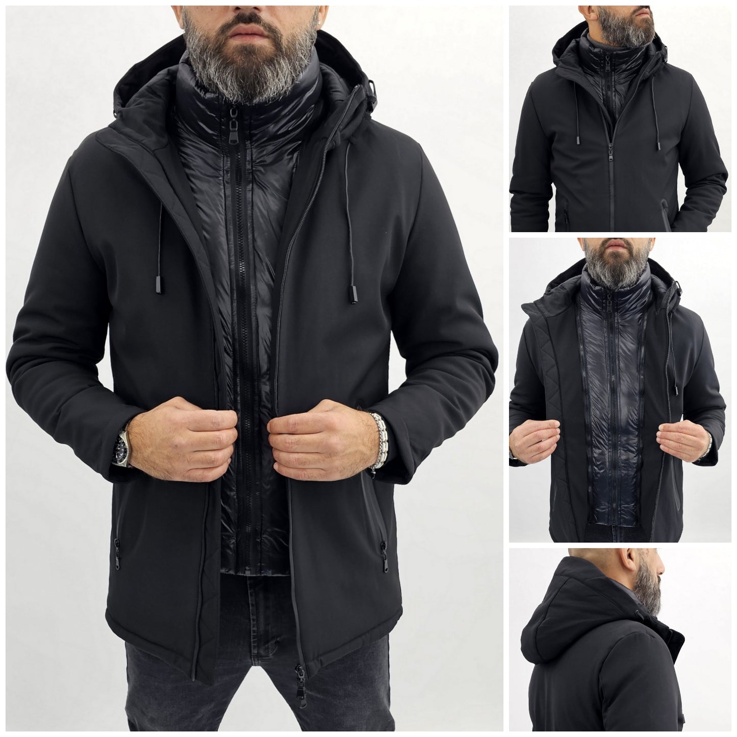 Giubbotto parka uomo giubbino pettorina nero Cappuccio impermeabile