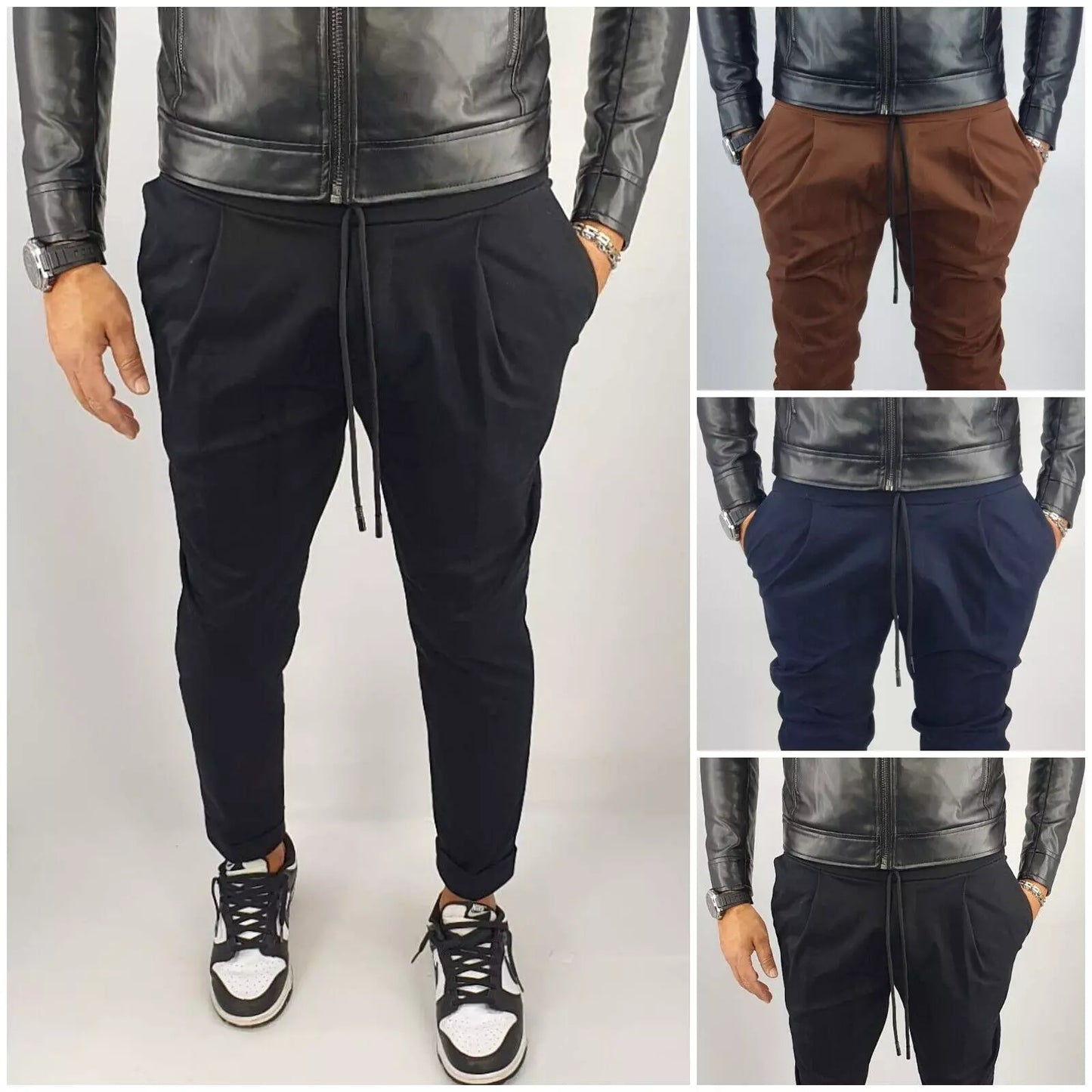 Pantalone Uomo Cotone Elastico Capri Invernale Tasche Americane Casual Pence