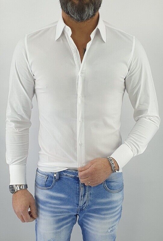 Camicia uomo slim fit in cotone a manica lunga aderente elasticizzata