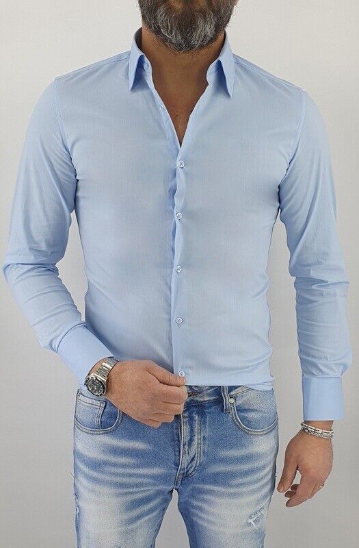 Camicia uomo slim fit in cotone a manica lunga aderente elasticizzata