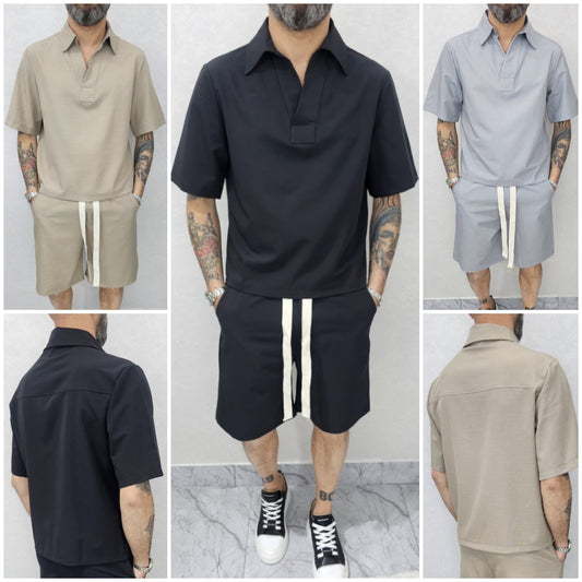 Coordinato safari polo + Bermuda colori fango,nero,grigio  s,m,l,xl,xxl