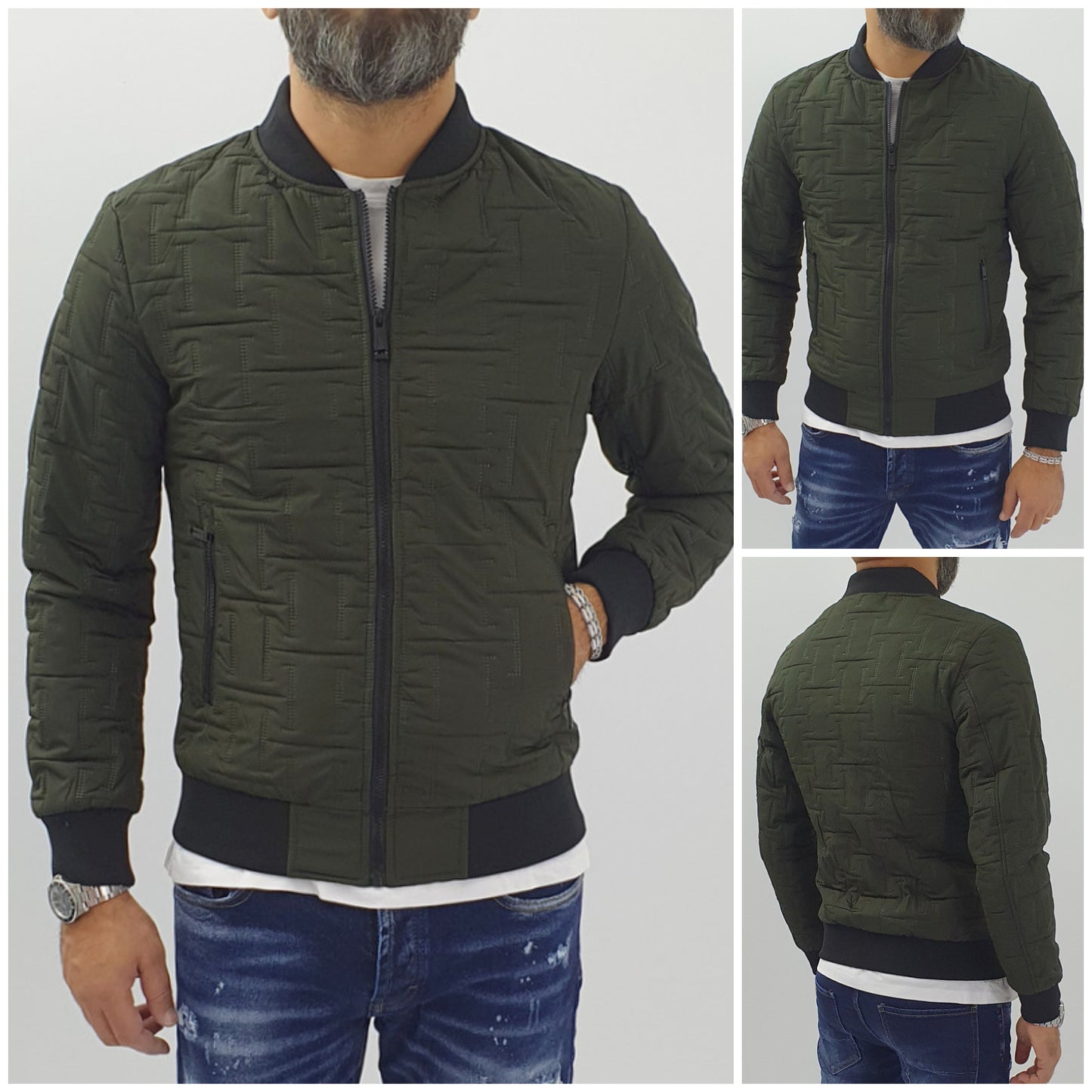 Giubbino bomber uomo ricamato Verde college s,m,l,xl,xxl