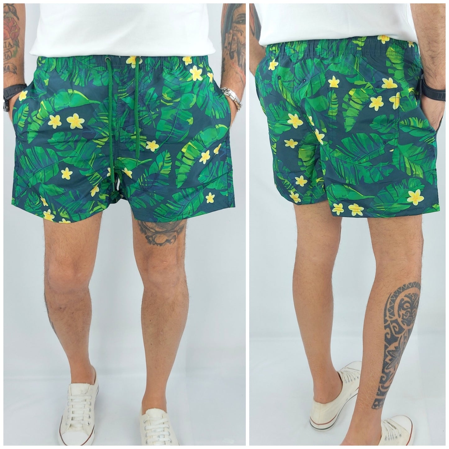 Costume Da Bagno Uomo Mare Floreale Fiori Tasche Bermuda Boxer Pantaloncino Slip