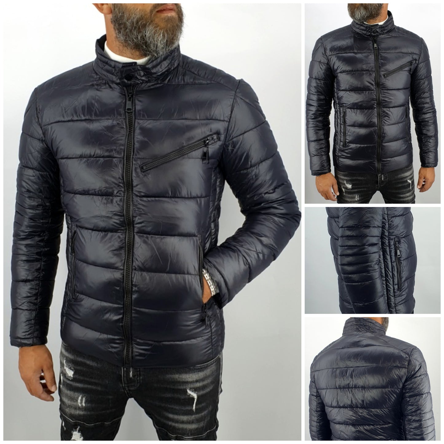 giubbotto uomo giubbino piumino nero zip petto slim autunno bomber coreana slim