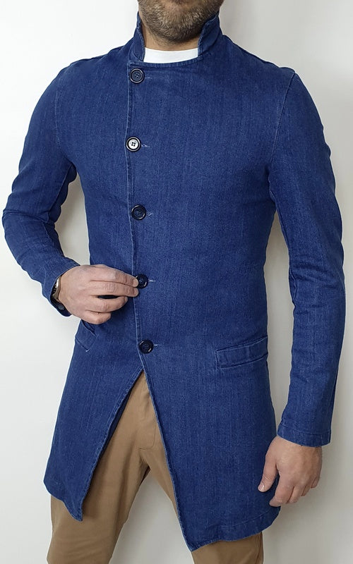cappotto uomo primaverile coreana blu jeans trasversale