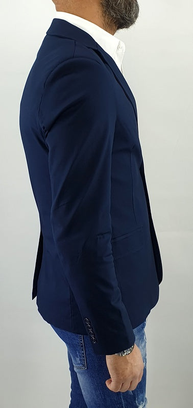giacca uomo 2 bottoni blu cotone elastico pochette richiudibile s,m,l,xl,xxl