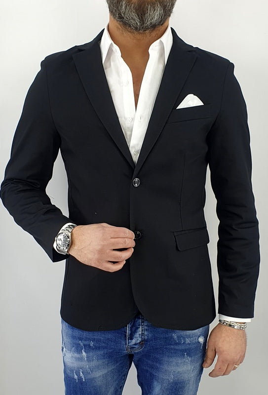 giacca uomo 2 bottoni nera cotone elastico pochette richiudibile s,m,l,xl,xxl