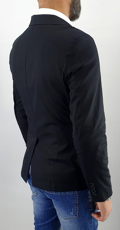 giacca uomo 2 bottoni nera cotone elastico pochette richiudibile s,m,l,xl,xxl