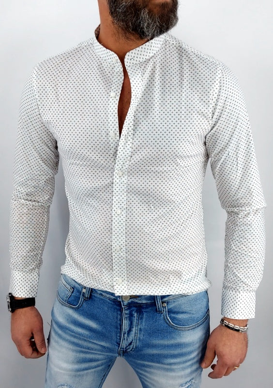 camicia uomo coreana bianca tessuto elastico a fantasia slim fit  s,m,l,xl,xxl