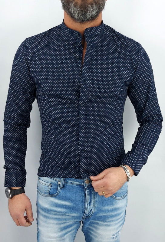 camicia uomo coreana blu tessuto elastico a fantasia slim fit  s,m,l,xl,xxl
