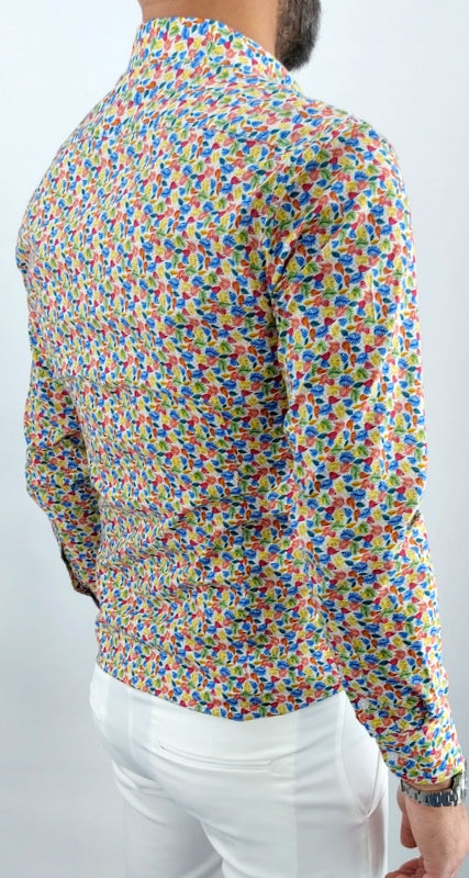 Camicia uomo Tessuto Elastico casual Collo Floreale colorata Manica lunga Slim