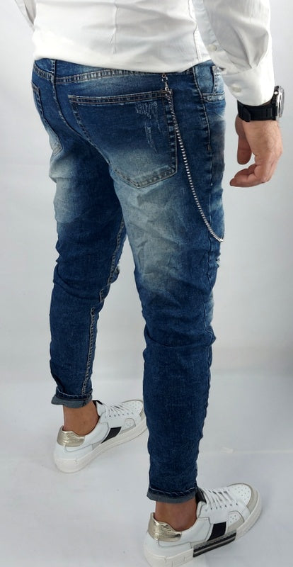Jeans uomo Primaverile Blu Catena Estraibile Slim Elasticizzati Con Strappi Caviglia stretta