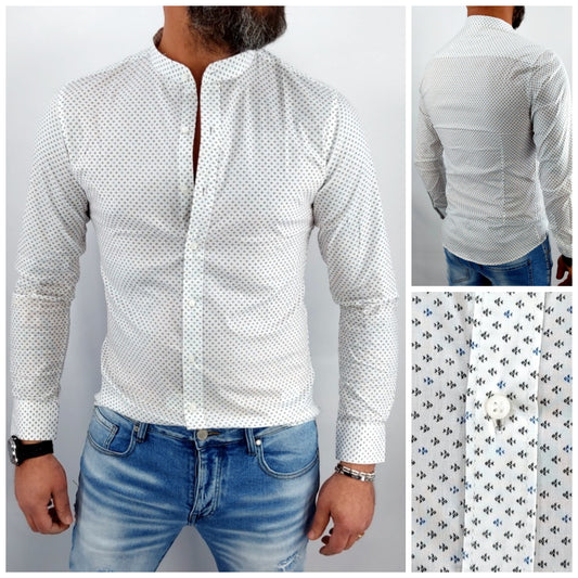 camicia uomo coreana bianca tessuto elastico a fantasia slim fit  s,m,l,xl,xxl