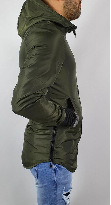 Giubbotto parka da uomo giubbino impermeabile lungo giacca slim Verde Cappuccio